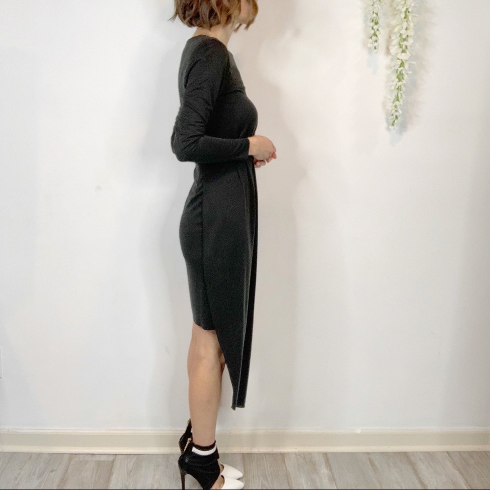 NWT BAR III black long sleeve dress asymmetrical hem draped panel 2087 - Picture 4 of 13
